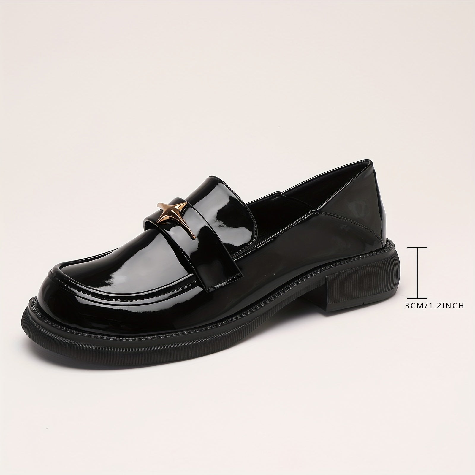 Women's Chunky Heel Loafers Slip On Faux Leather Shoes