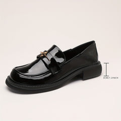Women's Chunky Heel Loafers Slip On Faux Leather Shoes