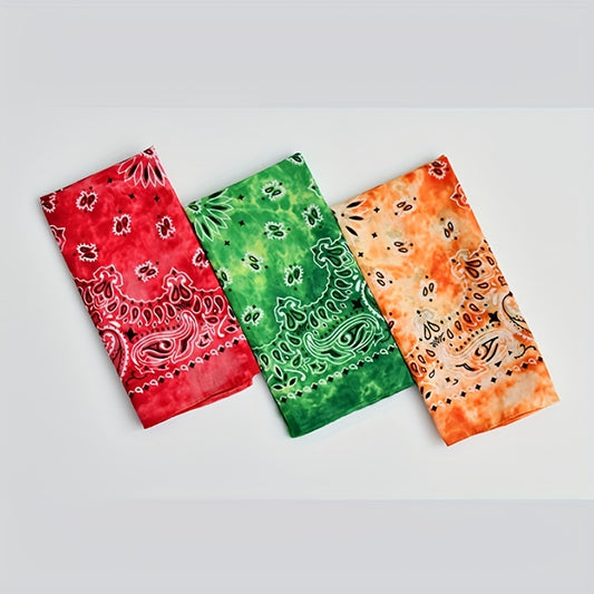 12pcs Tie Dye Double Cashew Flower Square Towel Multifunctional Headscarf