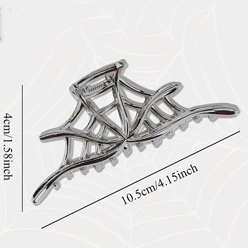 Silvery hollow spiderweb style Halloween hair claw clip with strong grip