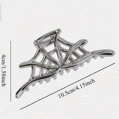 Silvery hollow spiderweb style Halloween hair claw clip with strong grip