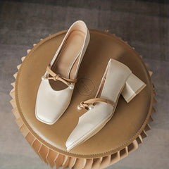 Faux Pearl Chunky Heel Pumps, All Match Dress Shoes