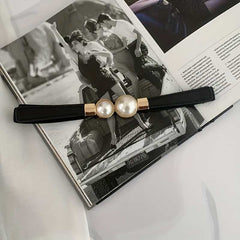 Luxurious Faux Pearl Thin Belt with an Adjustable Elastic Waistband