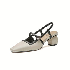 Metal Decor Chunky Heels Square Toe Slip On Pumps