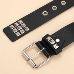 Studded Black Punk Rock Rivet Belt with Pyramid Studs and Grommet Threads