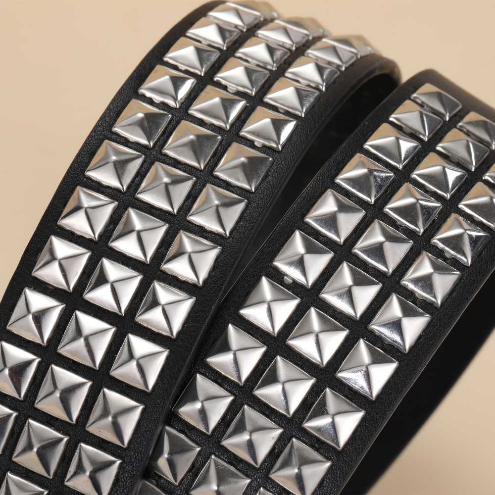 Studded Black Punk Rock Rivet Belt with Pyramid Studs and Grommet Threads