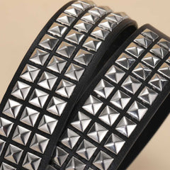 Studded Black Punk Rock Rivet Belt with Pyramid Studs and Grommet Threads