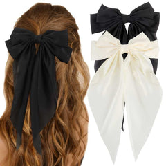2pcs Solid Color Elegant Hair Clips Vintage Hair Ribbon For Women
