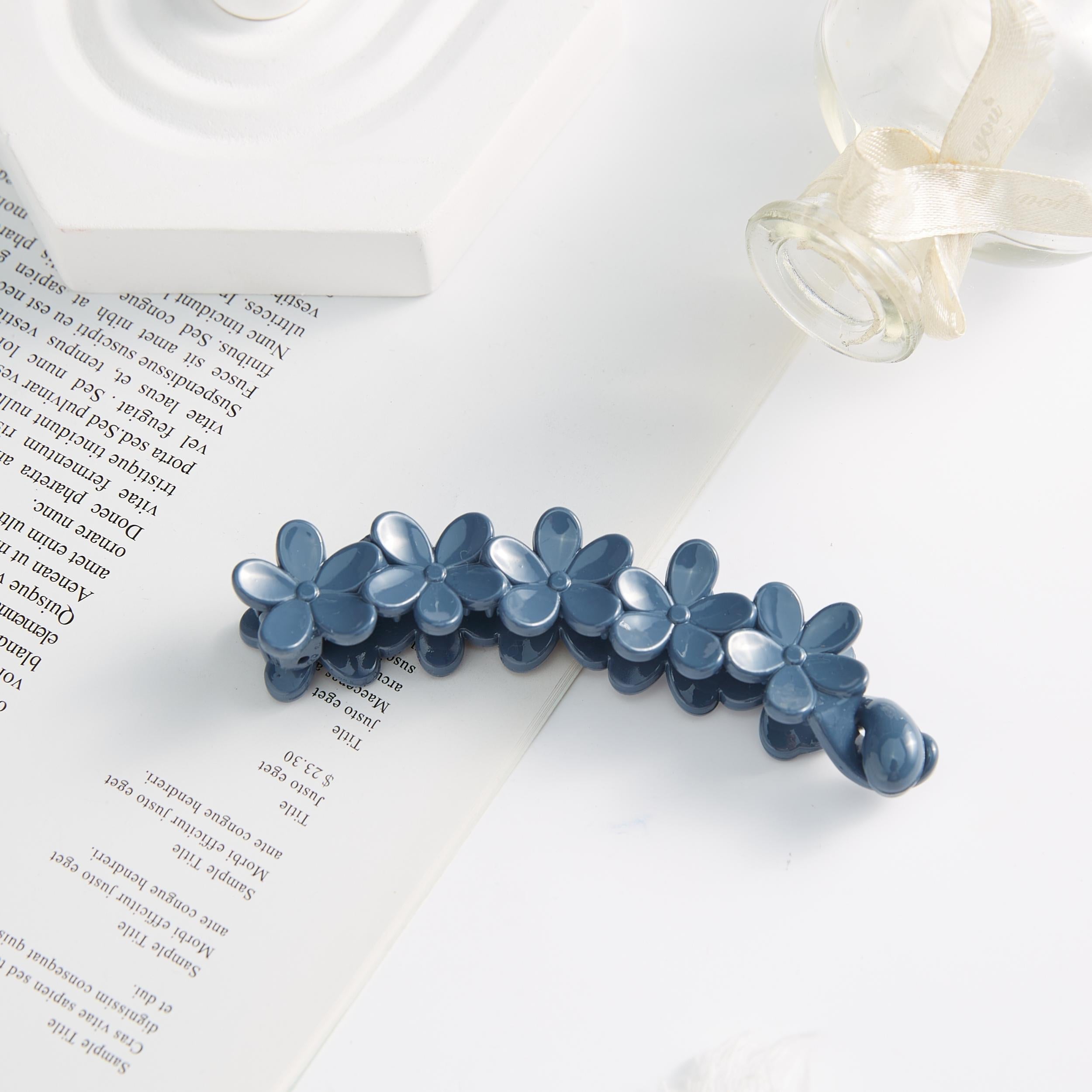 Elegant Solid Color Flower Hair Clip Plastic Curved Ponytail Holder for Women