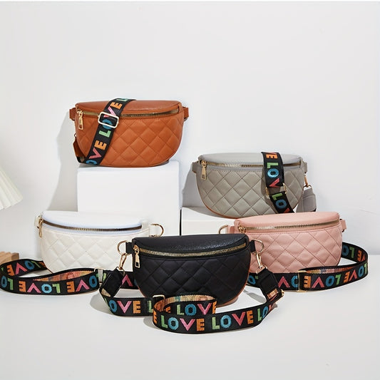 Quilted Wide Strap Chest Bag PU Leather Crossbody Bag