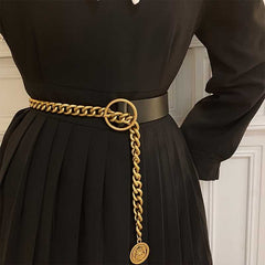 Vintage Inspired Chain Stitching Belt With Adjustable Metal Chain Pendant