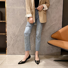 Women's Square Metal Mid Heel Pumps