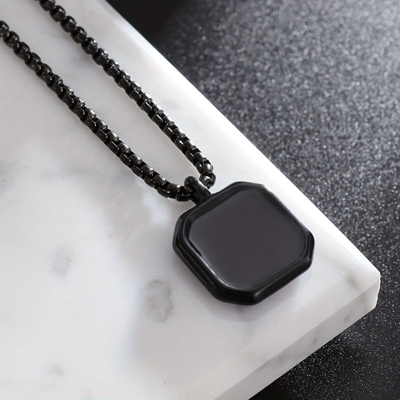 Men's Gold Plated Emerald Cut Onyx Pendant With Rope Chain