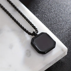 Men's Gold Plated Emerald Cut Onyx Pendant With Rope Chain