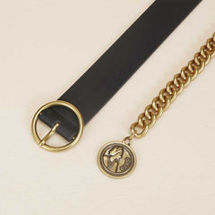 Vintage Inspired Chain Stitching Belt With Adjustable Metal Chain Pendant