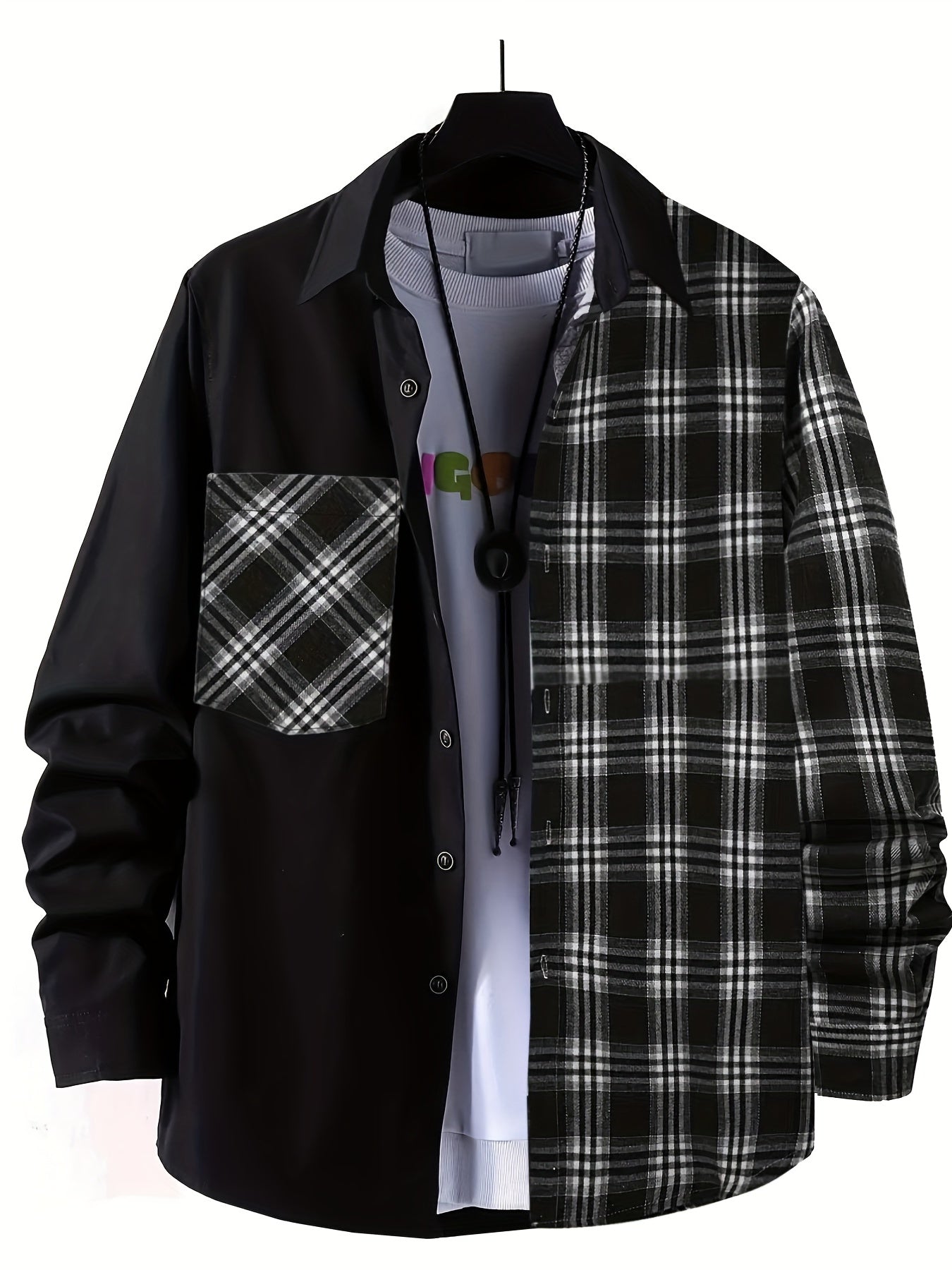 Men's Plaid Button Up Shirt with Chest Pocket