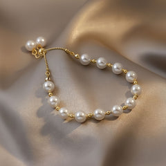 Women's Gold plated White Pearl Beaded Chain Bracelet for Timeless Style