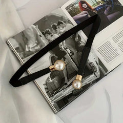 Luxurious Faux Pearl Thin Belt with an Adjustable Elastic Waistband
