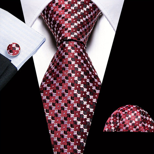 Barry Wang Men's Plaid Tie Cufflinks Handkerchief Set