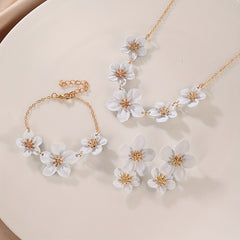 Fashionable Flower Pendant Necklace, Double Layer Earrings & Bracelet Combo