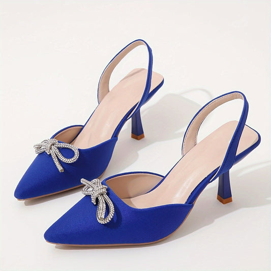 Rhinestone Bow Stiletto Sandals Satin Slingback High Heels