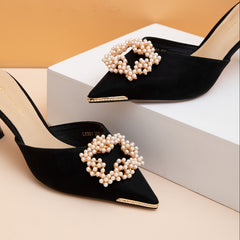 Faux Pearl Square Shoe Buckles For High Heels - Wedding Decoration