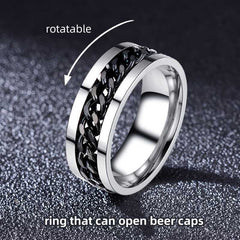 Unisex Silver Plated Fidget Spin Ring With Inlay Chain