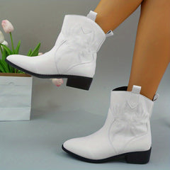 Women's Embroidered Chunky Heeled Ankle Boots