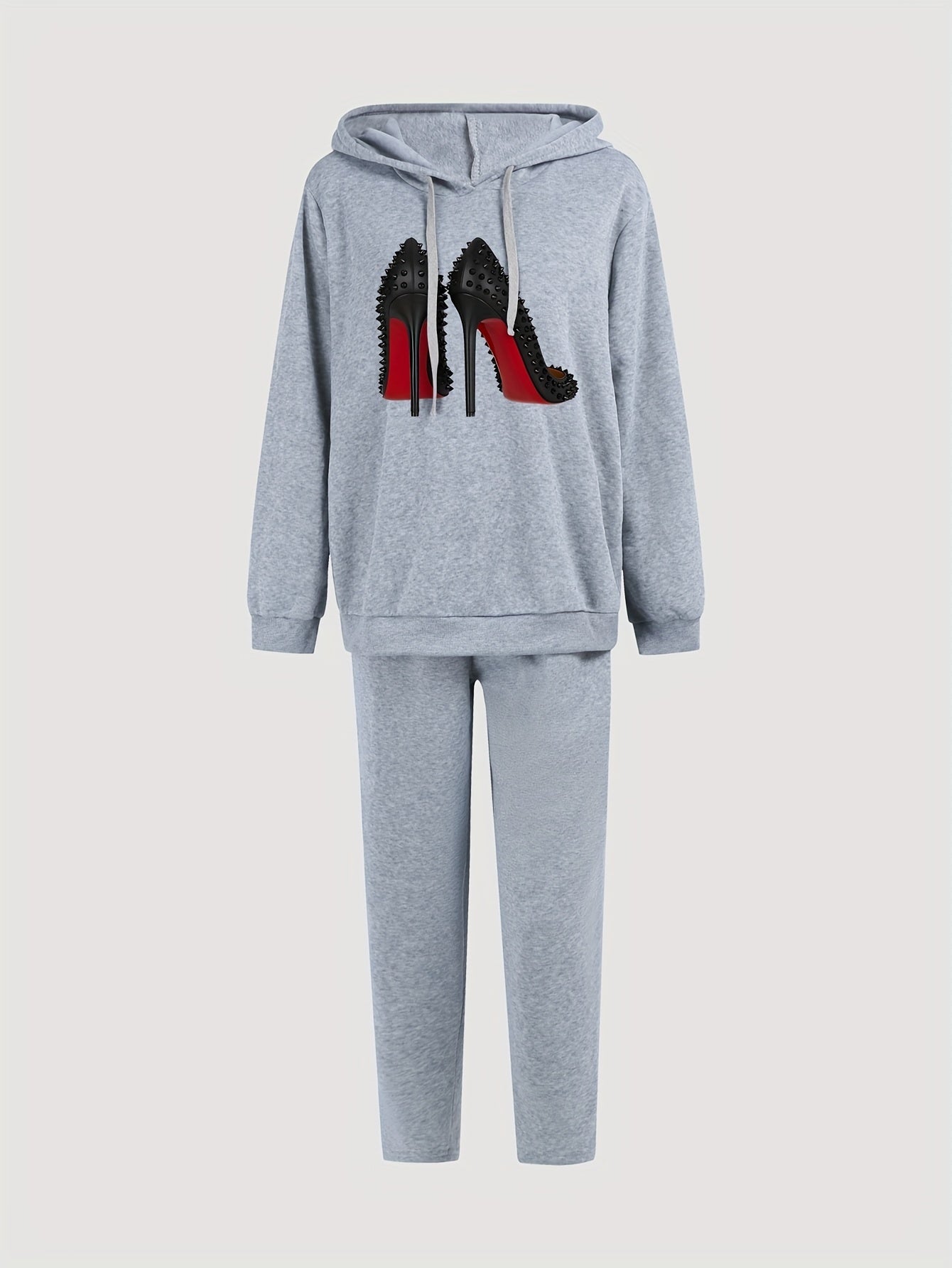  Studded High Heels Hooded Sweatshirt & Sweatpants Set