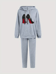  Studded High Heels Hooded Sweatshirt & Sweatpants Set