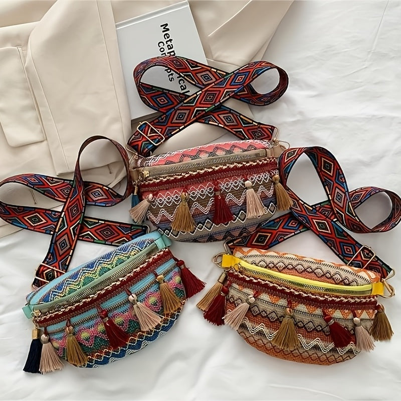 Ethnic Style Waist Bag Women's Tassel Decor Chest Purse