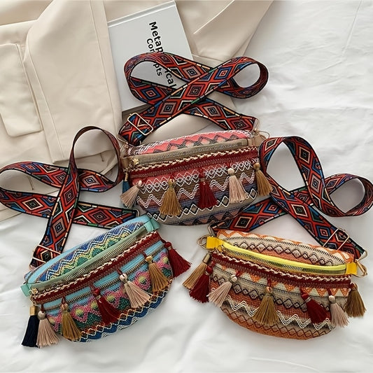 Ethnic Style Waist Bag Women's Tassel Decor Chest Purse