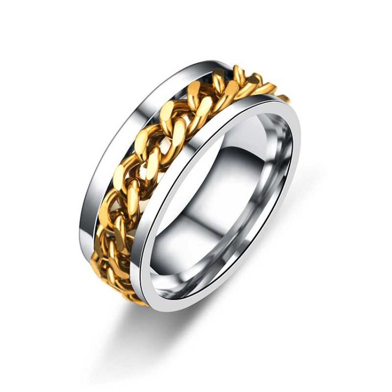 Unisex Silver Plated Fidget Spin Ring With Inlay Chain