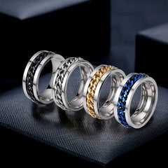 Unisex Silver Plated Fidget Spin Ring With Inlay Chain
