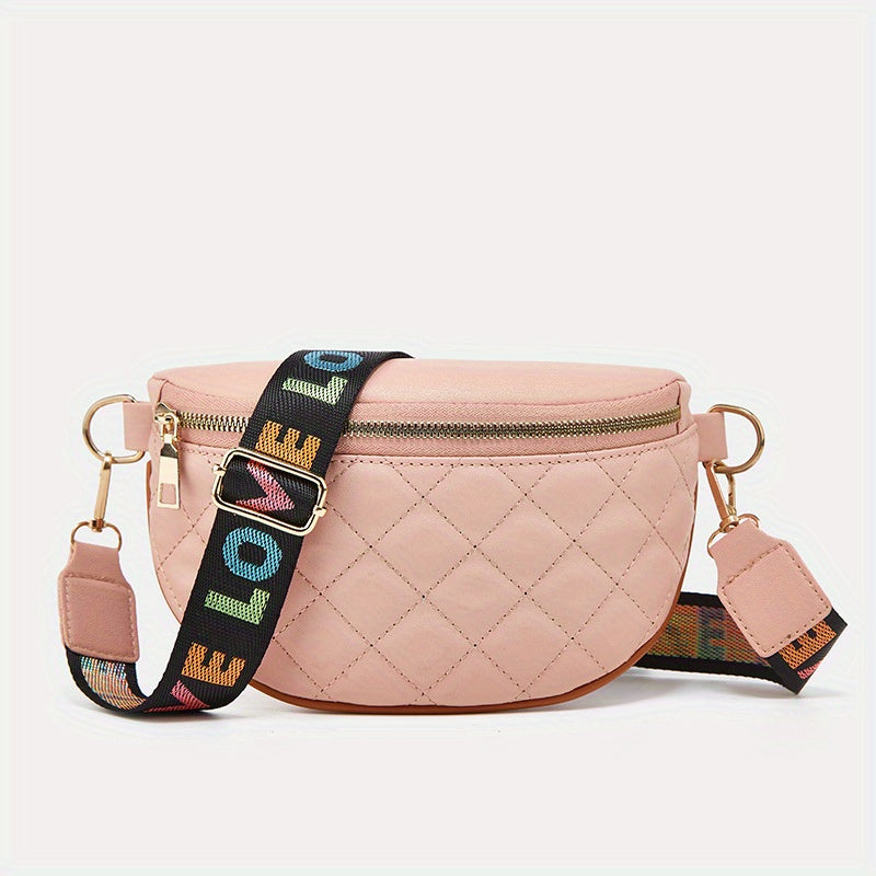 Quilted Wide Strap Chest Bag PU Leather Crossbody Bag