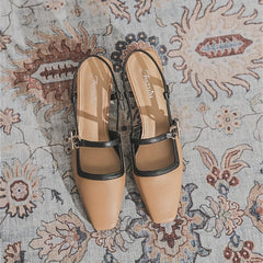 Metal Decor Chunky Heels Square Toe Slip On Pumps
