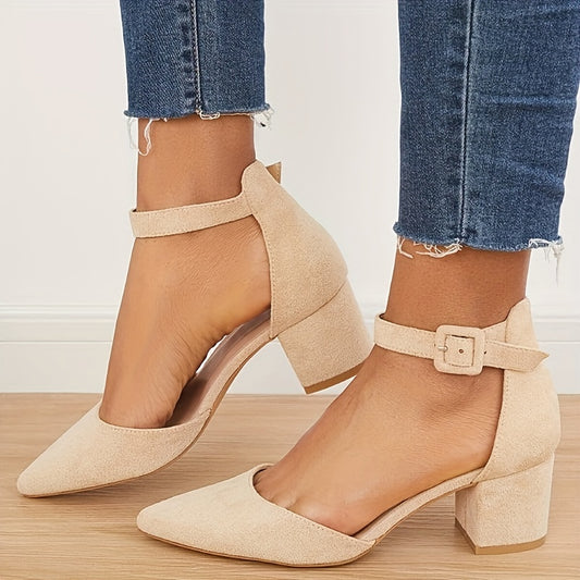 Pointed Toe Chunky Heeled Sandals - Ankle Strap High Heels