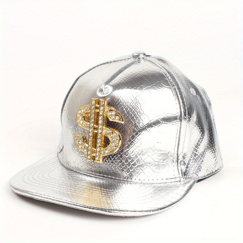Leather Hip Hop Flat Brim Hat Dollar Point Drill Crocodile Print Baseball Cap