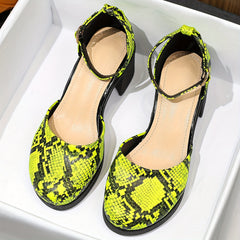 Snakeskin Chunky Heels Buckle Strap High Heels Dress Pumps