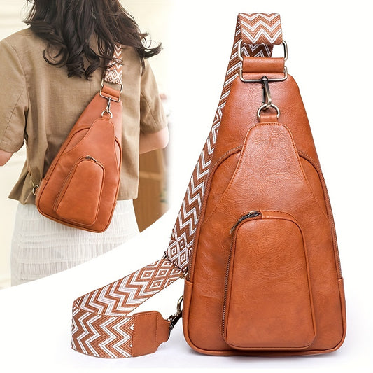 Geometric Strap Sling Bag PU Leather Chest Bag Crossbody Bag