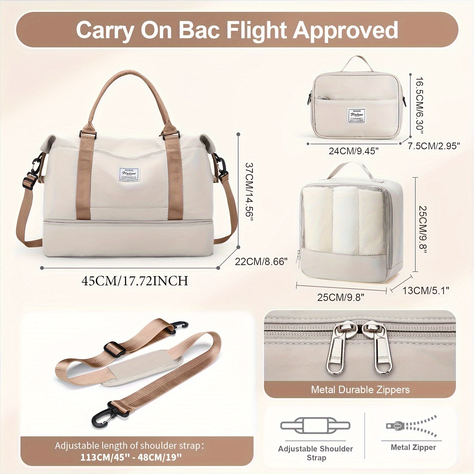 3 Piece Travel Bag Set Large Capacity Carry on Tote For Women
