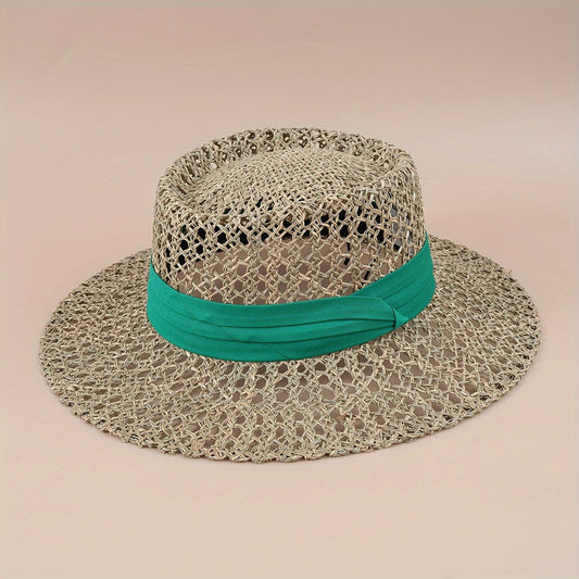 Straw Woven Flat Top Hat European American Style
