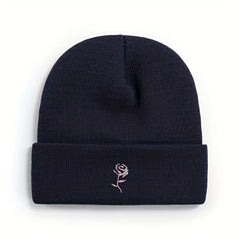 Small Flower Embroidery Knitted Hat Warm And Windproof In Autumn And Winter