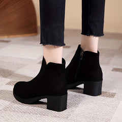 Women's Chunky Heel Side Zipper Ankle Boots