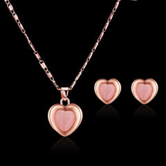 Peach Heart Faux Cat Eye Stone Pendant Necklace Jewelry Set Gift for Loved Ones