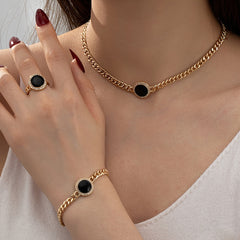 Minimalist and Elegant Three Piece Jewelry Set for Women With Black Pendant
