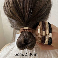 5pcs Trendy Braided Elastic Hair Ties Ponytail Holders For Women