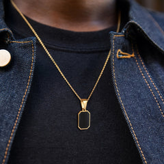 Men's Gold Plated Emerald Cut Onyx Pendant With Rope Chain