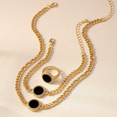 Minimalist and Elegant Three Piece Jewelry Set for Women With Black Pendant