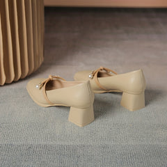 Faux Pearl Chunky Heel Pumps, All Match Dress Shoes